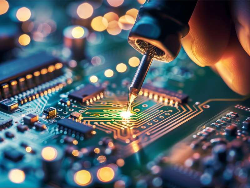 Electronics bench work on a circuit board